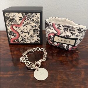 Gucci Silver Link Bracelet with Snake Print Box and Pouch